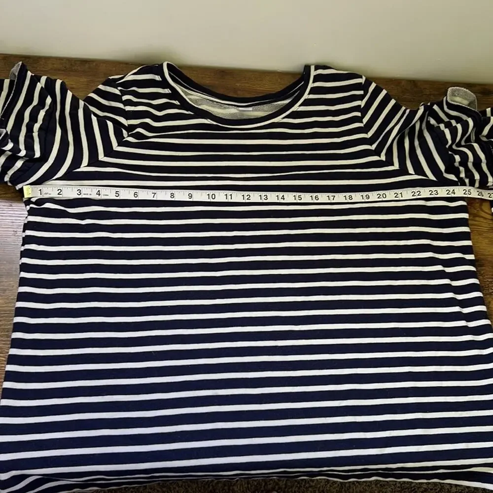 Old Navy XXL Navy & White Striped Ruffled Long Sleeve Sweater - Picture 5 of 10